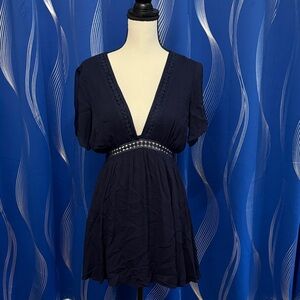 ANGL Navy Deep V-Neck Mini Dress